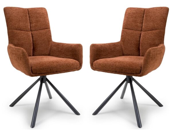 Cavino Rust Fabric Dining Chairs With Black Legs In Pair