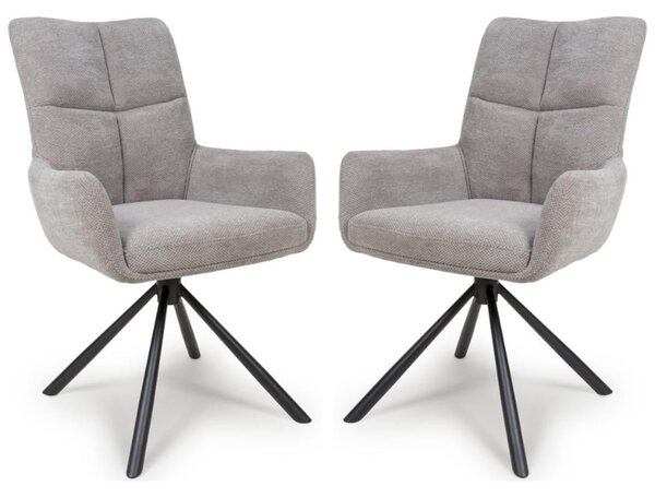 Cavino Pewter Fabric Dining Chairs With Black Legs In Pair