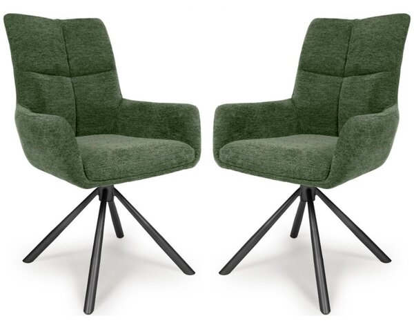 Cavino Green Fabric Dining Chairs With Black Legs In Pair