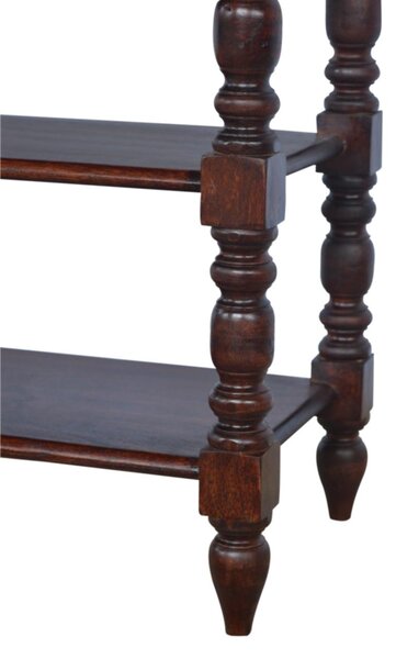 Handcrafted Solid Mango Wood Occasional Table with Turned Legs, Pre-assembled Unit with Drawer and Shelves, 60L x 35W x 70H cm, Brown Aosom UK