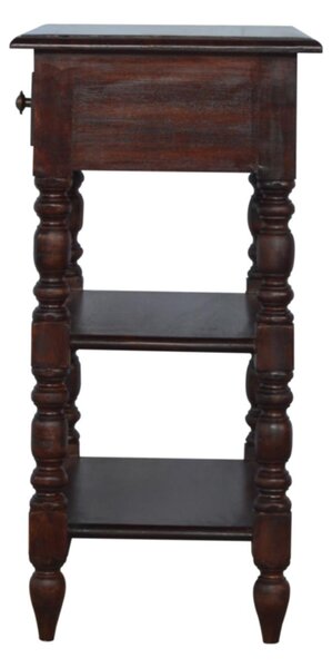 Handcrafted Solid Mango Wood Occasional Table with Turned Legs, Pre-assembled Unit with Drawer and Shelves, 60L x 35W x 70H cm, Brown Aosom UK