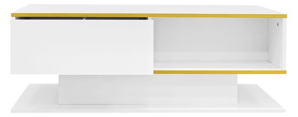 Modern LED Coffee Table with High-Gloss Finish and Gold Accents, Illuminated Unit with Drawers and Storage, 100L x 50W x 40H cm, White Aosom UK