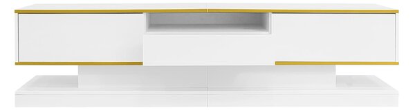 Modern LED TV Cabinet with High-Gloss Finish and Metallic Trim, Spacious Unit with Open Compartment, 180L x 38W x 45H cm, White Aosom UK