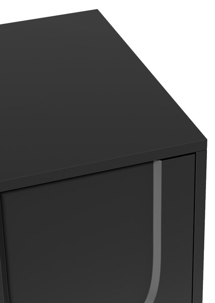 Minimalist TV Cabinet with Solid Wood Legs and Curved Doors, Spacious Storage Unit with Drawers and Shelves, 180L x 40W x 42H cm, Black Aosom UK