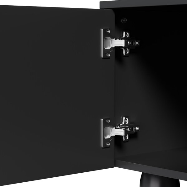 Minimalist TV Cabinet with Solid Wood Legs and Curved Doors, Spacious Storage Unit with Drawers and Shelves, 180L x 40W x 42H cm, Black Aosom UK