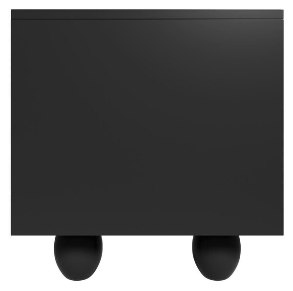 Minimalist TV Cabinet with Solid Wood Legs and Curved Doors, Spacious Storage Unit with Drawers and Shelves, 180L x 40W x 42H cm, Black Aosom UK