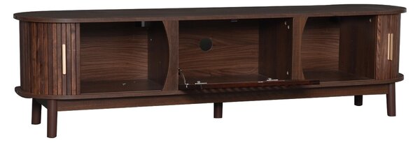 Retro MDF TV Stand with Sliding Wood-Slat Doors, Sturdy Unit with 3 Compartments for 65-Inch TV, 165L x 39.5W x 46H cm, Dark Oak Aosom UK