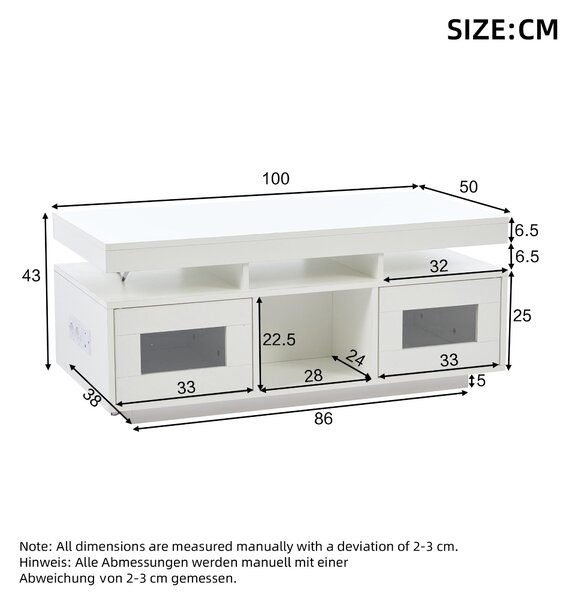 Modern Coffee Table with App-Controlled LED and USB Port, Space-Saving Unit with Acrylic Cabinets and Storage, 100L x 50W x 43H cm, White Aosom UK