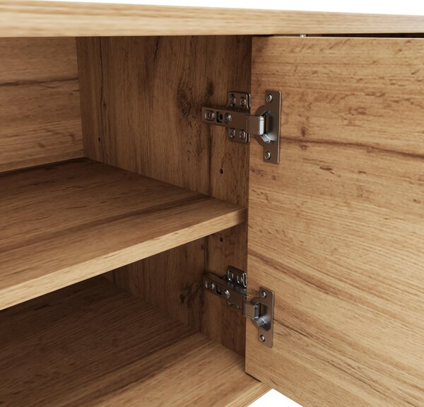 Modern Vintage TV Stand with Sturdy Five-Legged Support, Spacious Unit with 4 Openwork Doors and 9 Shelves, 180L x 40W x 55H cm, Wood Aosom UK