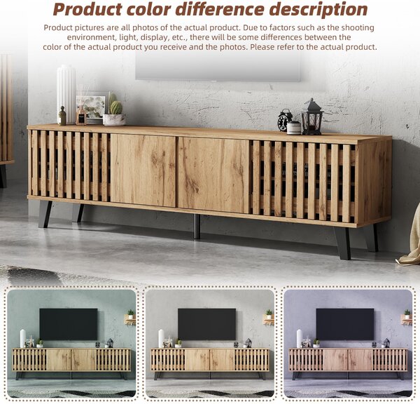 Modern Vintage TV Stand with Sturdy Five-Legged Support, Spacious Unit with 4 Openwork Doors and 9 Shelves, 180L x 40W x 55H cm, Wood Aosom UK
