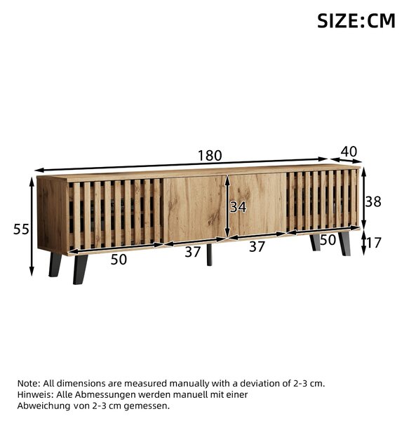 Modern Vintage TV Stand with Sturdy Five-Legged Support, Spacious Unit with 4 Openwork Doors and 9 Shelves, 180L x 40W x 55H cm, Wood Aosom UK