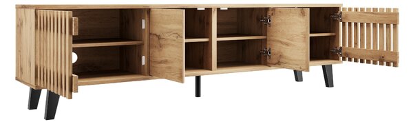 Modern Vintage TV Stand with Sturdy Five-Legged Support, Spacious Unit with 4 Openwork Doors and 9 Shelves, 180L x 40W x 55H cm, Wood Aosom UK