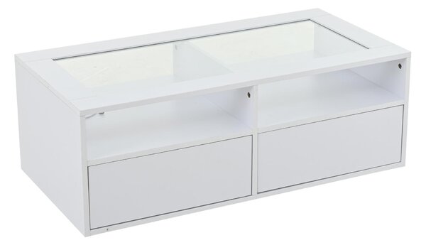 Smart Coffee Table with App-Controlled LED, USB Port and Glass Top, Practical Unit with 2 Drawers and Shelves,100L x 50W x 35H cm, White Aosom UK