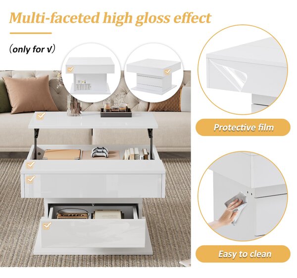 360° Rotating Coffee Table with Height-Adjustable Top and Hidden Storage, Modern Centre Table for Living Rooms, 70L x 70W x 45H cm, White Aosom UK