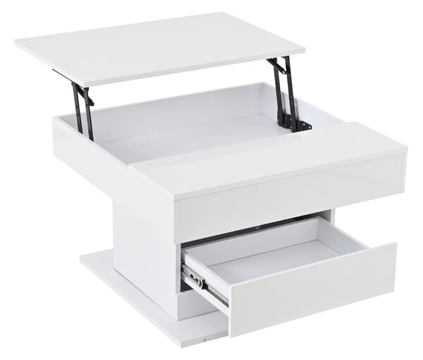 360° Rotating Coffee Table with Height-Adjustable Top and Hidden Storage, Modern Centre Table for Living Rooms, 70L x 70W x 45H cm, White Aosom UK