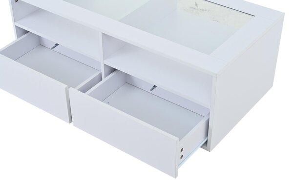 Smart Coffee Table with App-Controlled LED, USB Port and Glass Top, Practical Unit with 2 Drawers and Shelves,100L x 50W x 35H cm, White Aosom UK