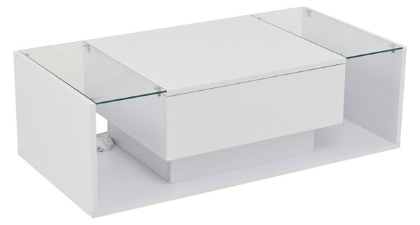 High-Gloss Coffee Table with a Drawer and Semi-Open Storage, Modern Centre Table for Living Room and Office, 100L x 50W x 31H cm, White Aosom UK