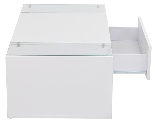 High-Gloss Coffee Table with a Drawer and Semi-Open Storage, Modern Centre Table for Living Room and Office, 100L x 50W x 31H cm, White Aosom UK
