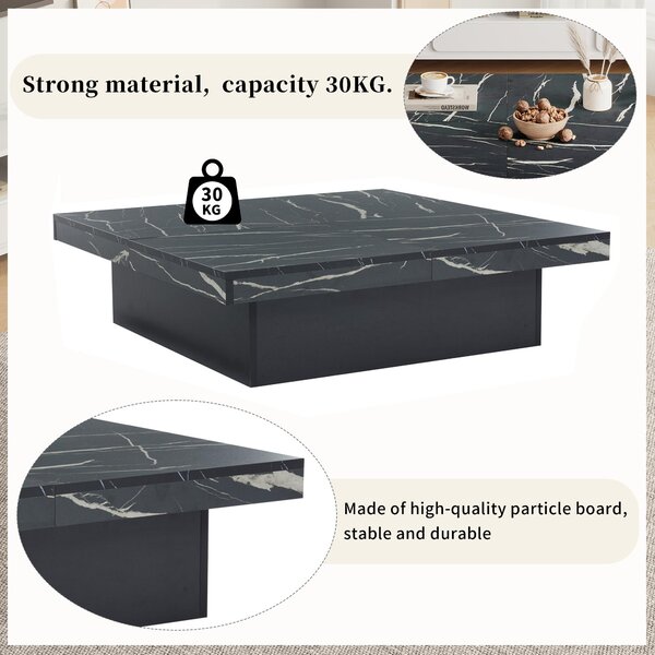 Modern Square Coffee Table with Sliding Top and 4 Built-In Drawers, Versatile Center Table for Living Spaces, 90L x 90W x 25H cm, Black Aosom UK