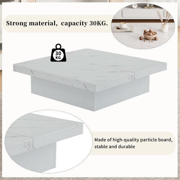 Modern Square Coffee Table with 4 Drawers and Sliding Surface, Space-Saving Center Table for Living Rooms, 90L x 90W x 25H cm, White Aosom UK