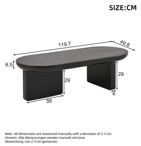 Oval Centre Coffee Table with Double Square Legs and Felt Feet, Minimalist Table for Compact Living Rooms, 119.5L x 50W x 35.5H cm, Black Aosom UK