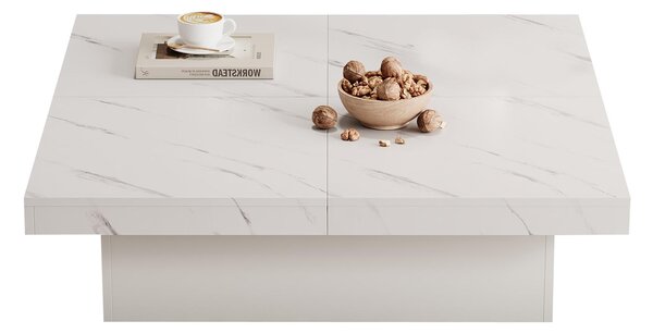 Modern Square Coffee Table with 4 Drawers and Sliding Surface, Space-Saving Center Table for Living Rooms, 90L x 90W x 25H cm, White Aosom UK