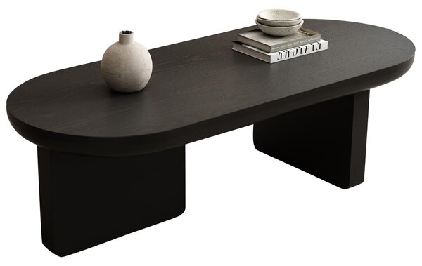 Oval Centre Coffee Table with Double Square Legs and Felt Feet, Minimalist Table for Compact Living Rooms, 119.5L x 50W x 35.5H cm, Black Aosom UK