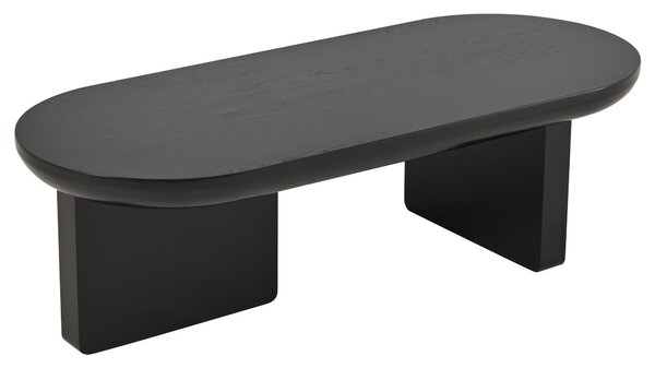 Oval Centre Coffee Table with Double Square Legs and Felt Feet, Minimalist Table for Compact Living Rooms, 119.5L x 50W x 35.5H cm, Black Aosom UK