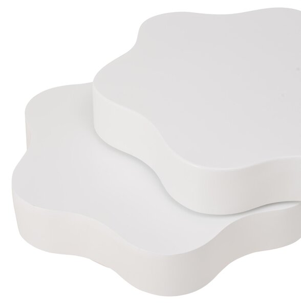Flower-Shaped Coffee Table with 2 Shelves and Double-Tier Design, 360° Rotating Tabletop for Living Room, 75L x 67.5W x 31H cm, White Aosom UK