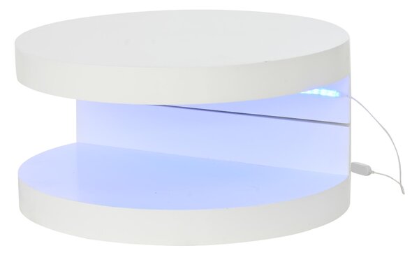 Round Rotating Coffee Table with Remote-Controlled LED Strip, Space-Saving Tabletop with Double-Layer Storage, 70L x 70W x 35.5H cm, White Aosom UK