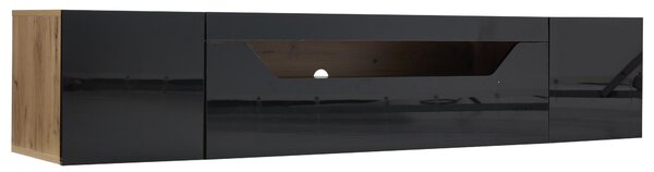 Floating TV Stand with App-Controlled LED Strip and Pull-Down Door, Wall-Mounted TV Unit with Storage Shelves, 180L x 37W x 36H cm, Black Aosom UK