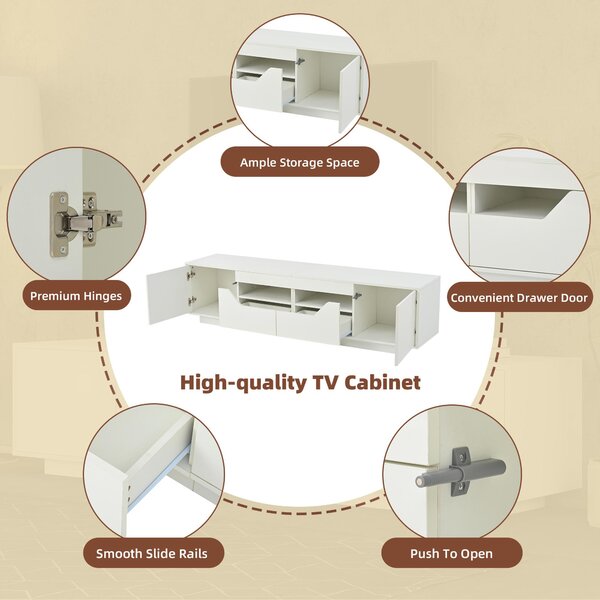 High-Gloss TV Entertainment Centre with App-Controlled LED Lighting, Modern TV Stand with Multi-Zone Storage, 180L x 40W x 45H cm, White Aosom UK