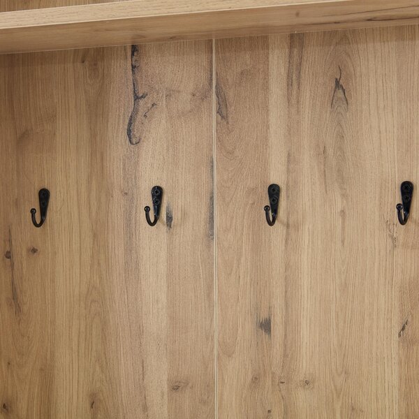 Hall Tree Coat Rack with Shoe Cabinet and 5 Open Shelves, Double‑door Storage for Narrow Entrance, 75L x 33W x 180H cm, White+Oak Aosom UK