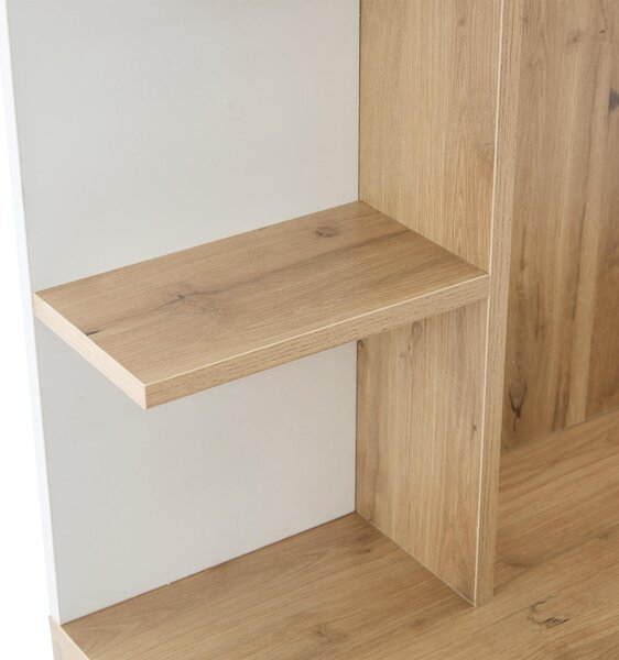 Hall Tree Coat Rack with Shoe Cabinet and 5 Open Shelves, Double‑door Storage for Narrow Entrance, 75L x 33W x 180H cm, White+Oak Aosom UK