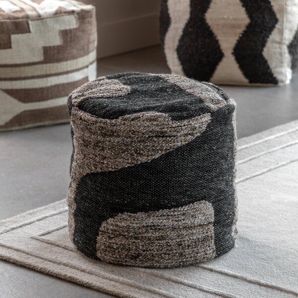 Bergen Mono Graphic 50cm Drum Pouffe Navy