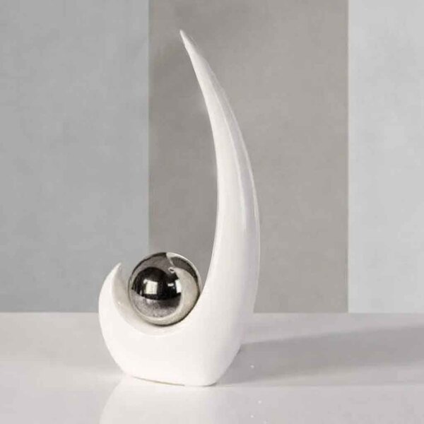 Move Small Sculpture In White Ceramic With Silver Ball