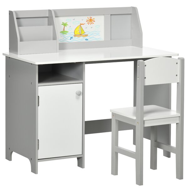 HOMCOM Toddler Activity Station: Table & Chair Set with Dry Erase Top, 2 Piece, Grey