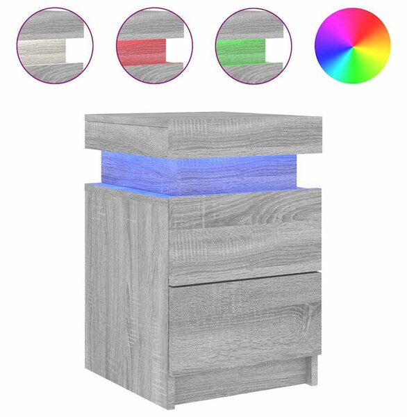 Syracuse Wooden Bedside Cabinet With 2 Drawers And LED - Grey Sonoma