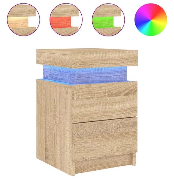 Syracuse Wooden Bedside Cabinet With 2 Drawers And LED - Sonoma Oak