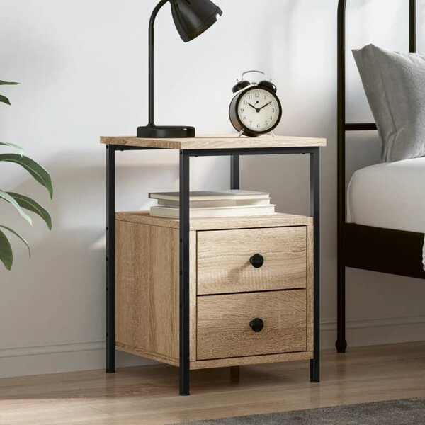 Syracuse Wooden Bedside Cabinet With 2 Drawers - Sonoma Oak