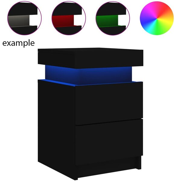 Syracuse Wooden Bedside Cabinet With 2 Drawers And LED - Black Oak