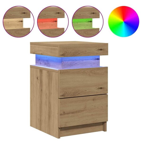 Syracuse Wooden Bedside Cabinet With 2 Drawers And LED - Artisan Oak
