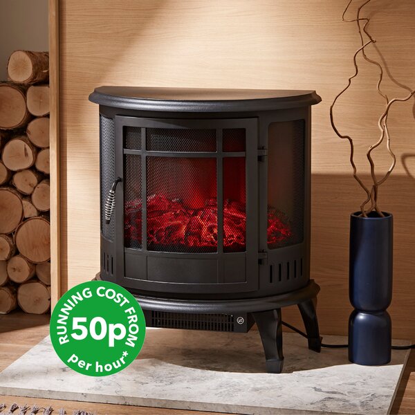 Dunelm Semi Circle Log Effect Black Stove Heater, 56.5cm x 29.5cm x 63.5cm Black