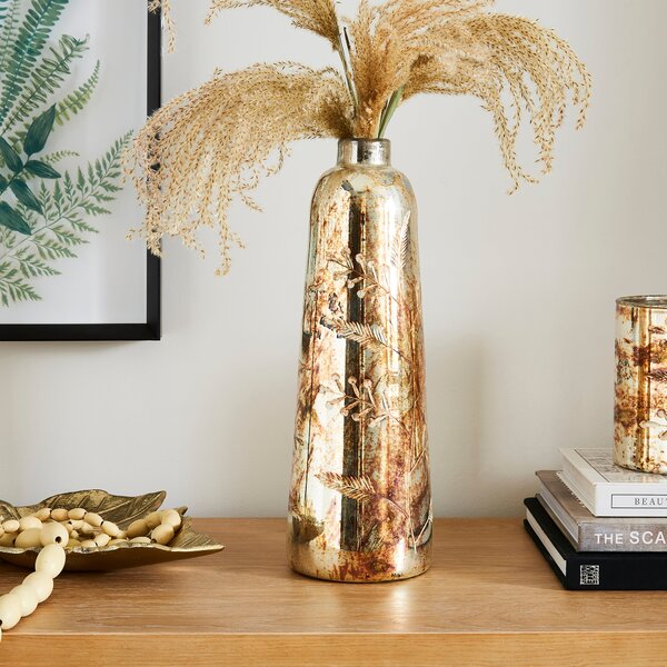 Glass Etched Vase Gold