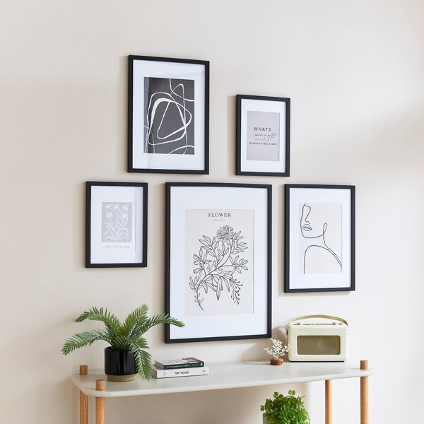 Set of 5 Abstract Monochrome Framed Prints Black and white