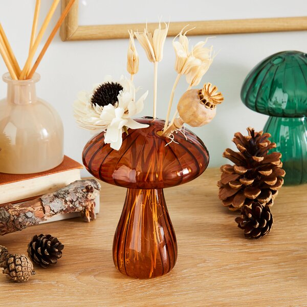 Glass Mushroom Bud Vase Amber