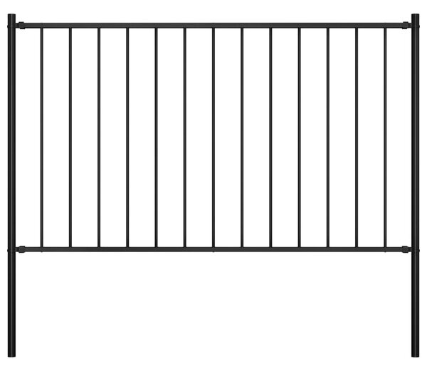 Fence Panel with Posts Powder-coated Steel 1.7x0.75 m Black