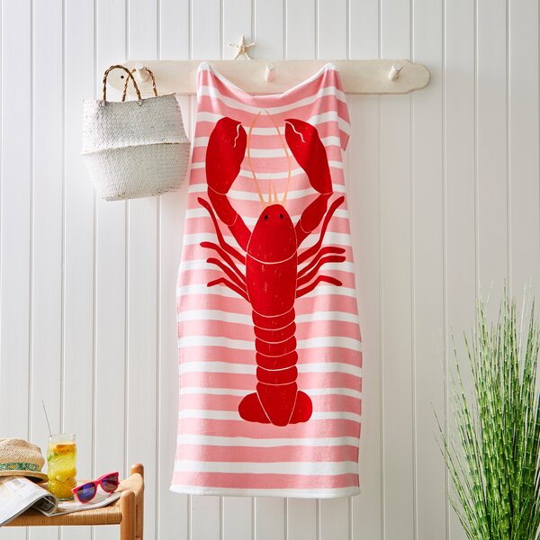 Lobster Cotton Printed Beach Towel Pink