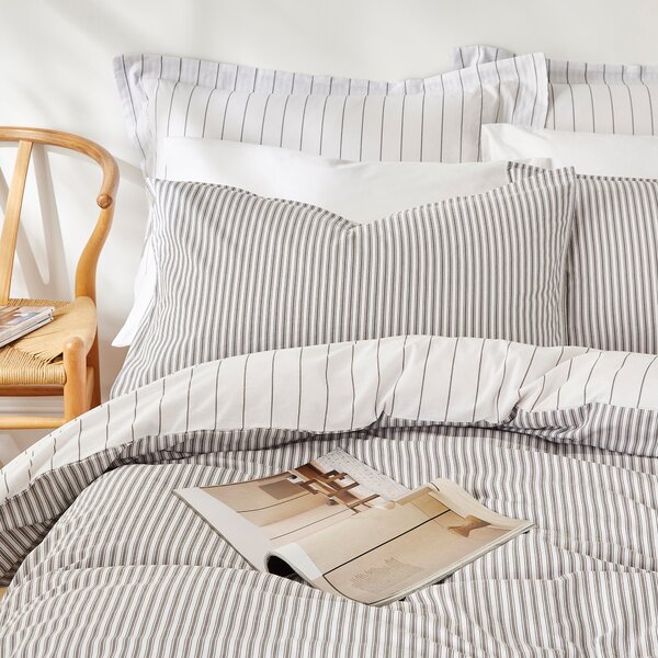 Fairford Ticking Stripe Oxford Pillowcase Charcoal