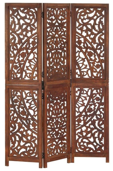 Hand carved 3-Panel Room Divider Brown 120x165 cm Solid Mango Wood